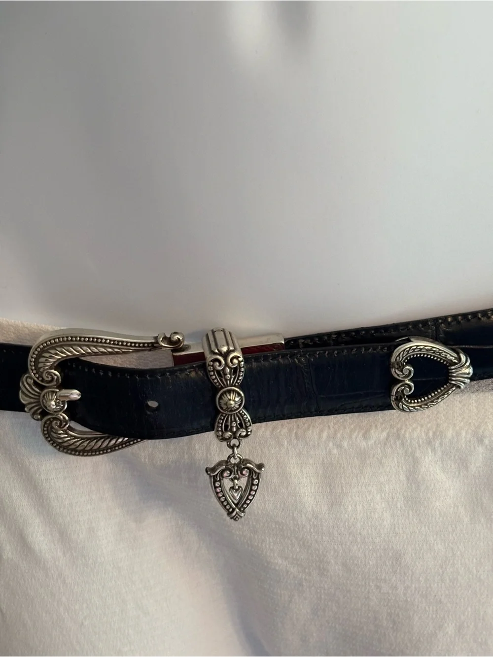 Reversible Brighton Red or Black Leather Belt with Silver  Accents - Picture 2 of 11
